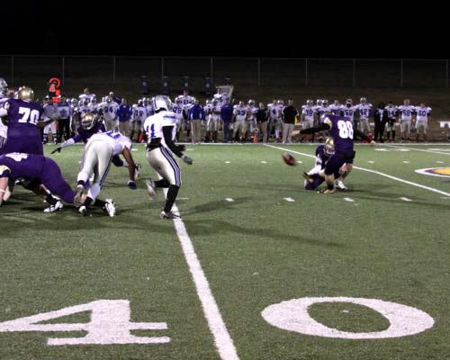 Sean Fraser boots his school record 53 yard field goal against Faulkner University.