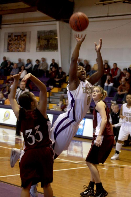 Bethel guard, Kashundria Berry, flies through the Freed-Hardeman defense for a basket in the Lady 'Cats win.